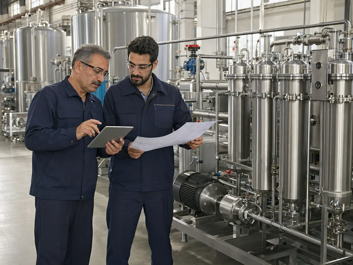 مهندسان بهریز مبدل در حال بررسی تجهیزات فرایندی